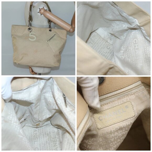 CHANEL COCO Mark Tote Bag Canvas Beige Silver CC - Picture 16 of 16